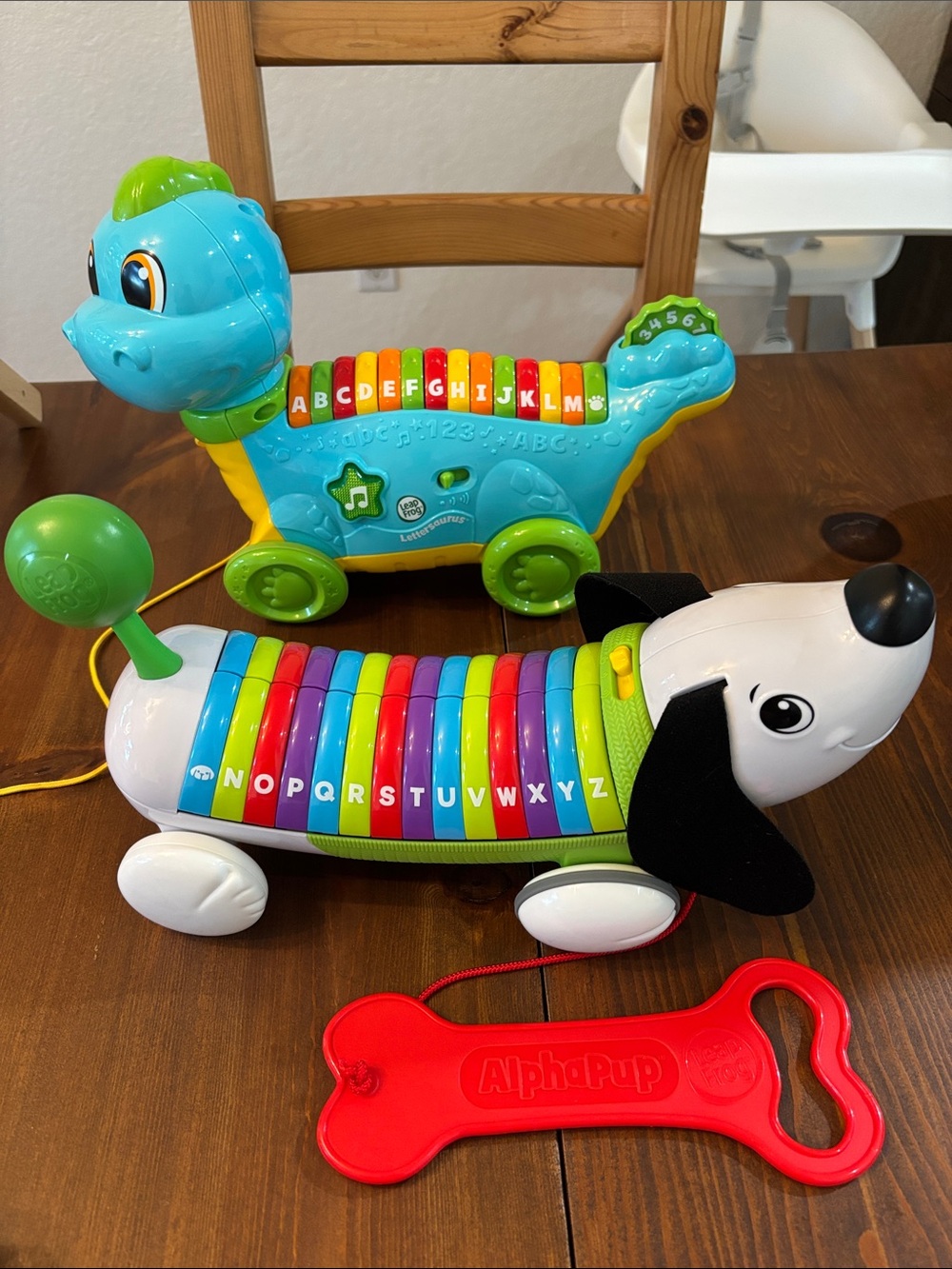 Leap Frog AlphaPup Pull-Along Xylophone Dog Toy and Lettersaurus.